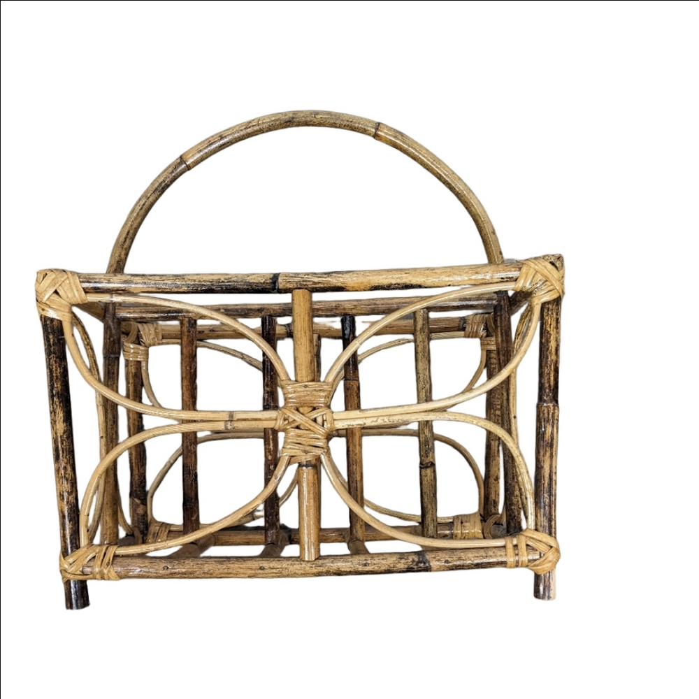 Vintage Boho Rattan Bamboo Butterfly Magazine Rack MCM - Picture 5 of 5
